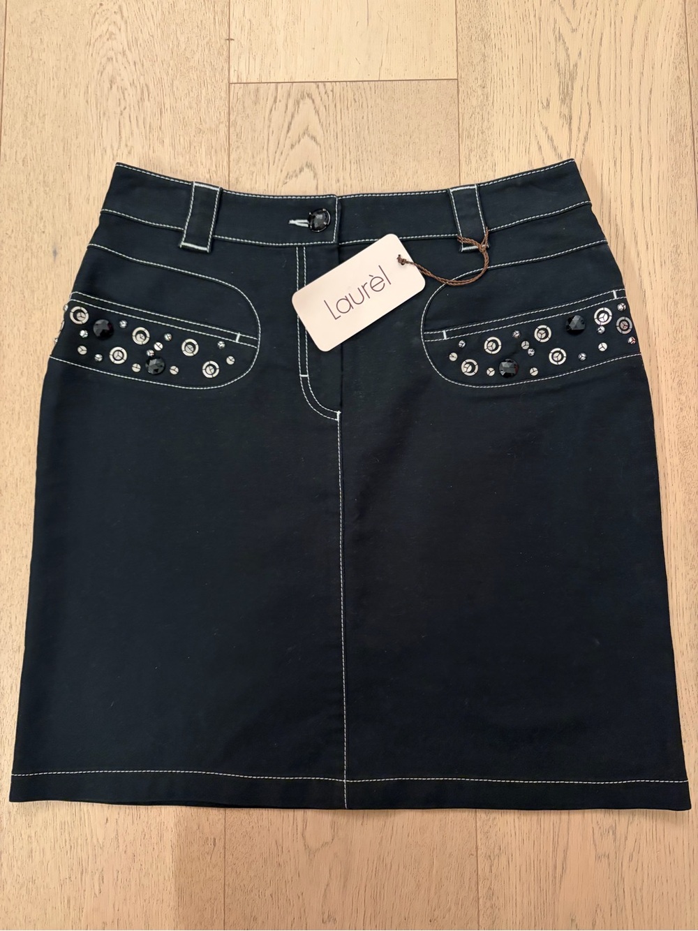 TITLE: NWT Laurèl Black Embellished Denim Mini Skirt Size 36